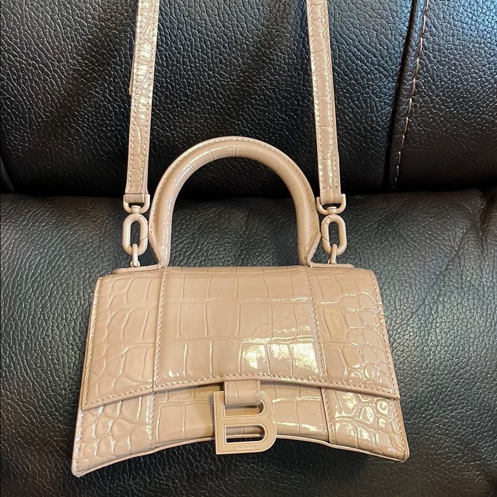 Balenciaga Crocodile leather XS hourglass top handle crossbody bag NEW